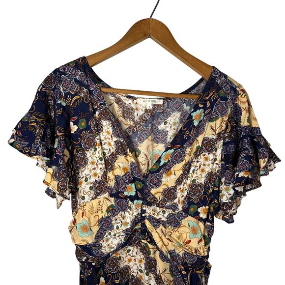 Abel The Label Boho Patchwork Maxi Dress Sz S Flutter Sleeve Wrap Look Rayon - Picture 9 of 16